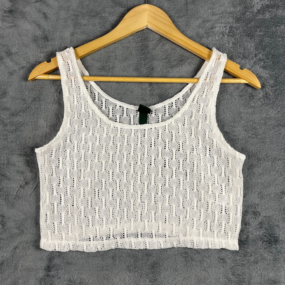 Wild Fable Cropped Tank Top Womens XS White Open Knit Textured Scoop Neck Beach